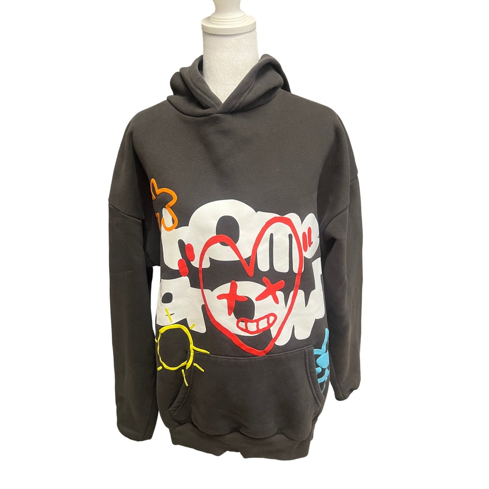 PacSun Hoodie Sz M Gray Home Grown Graffiti Puff Print Streetwear Y2K Grunge